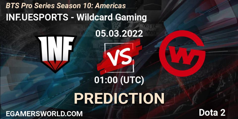 Prognose für das Spiel INF.UESPORTS VS Wildcard Gaming. 05.03.2022 at 01:22. Dota 2 - BTS Pro Series Season 10: Americas