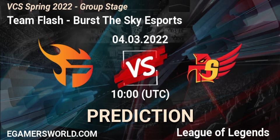 Prognose für das Spiel Team Flash VS Burst The Sky Esports. 04.03.2022 at 10:00. LoL - VCS Spring 2022 - Group Stage 