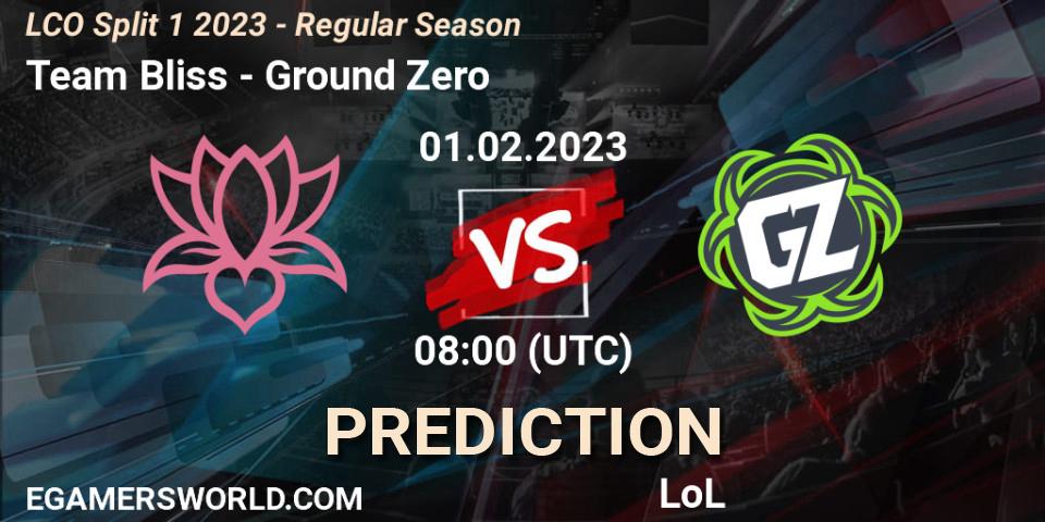 Prognose für das Spiel Team Bliss VS Ground Zero. 01.02.23. LoL - LCO Split 1 2023 - Regular Season