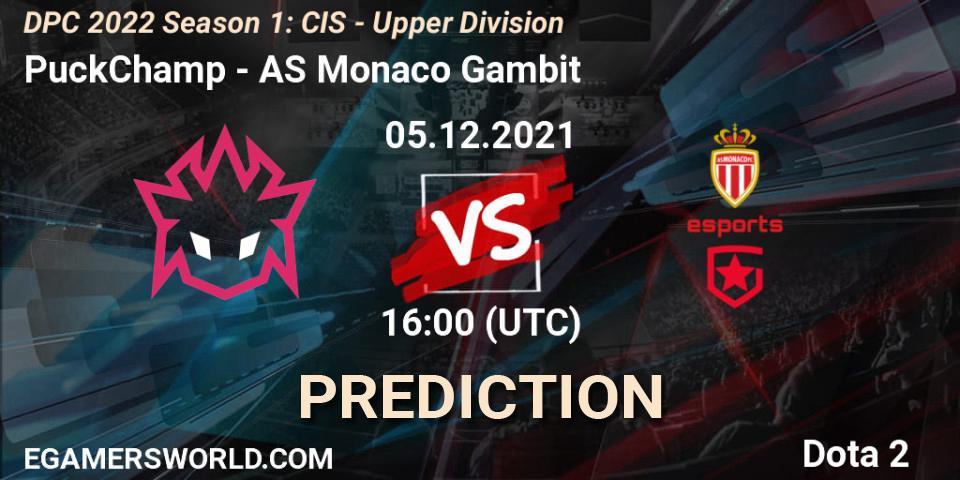 Prognose für das Spiel PuckChamp VS AS Monaco Gambit. 05.12.2021 at 14:00. Dota 2 - DPC 2022 Season 1: CIS - Upper Division
