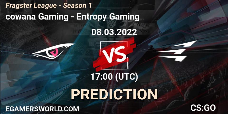Prognose für das Spiel cowana Gaming VS Entropy Gaming. 08.03.22. CS2 (CS:GO) - Fragster League - Season 1