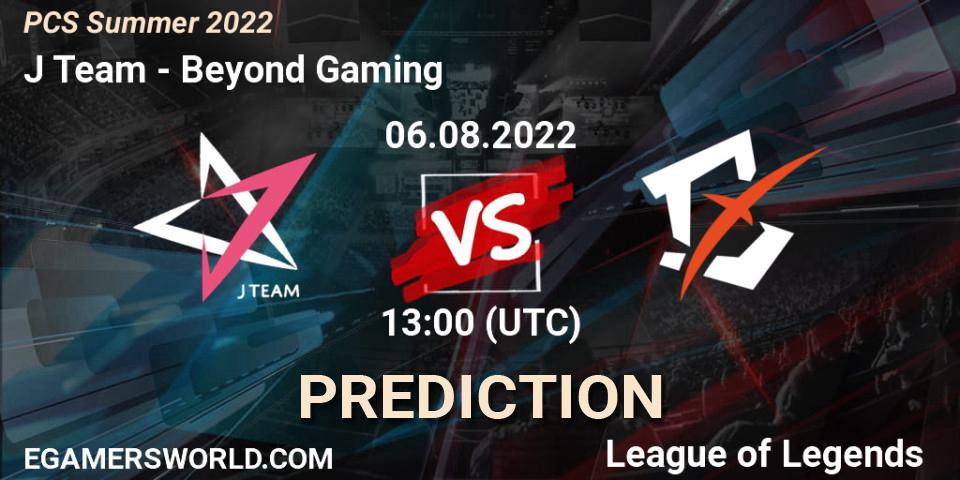 Prognose für das Spiel J Team VS Beyond Gaming. 06.08.22. LoL - PCS Summer 2022