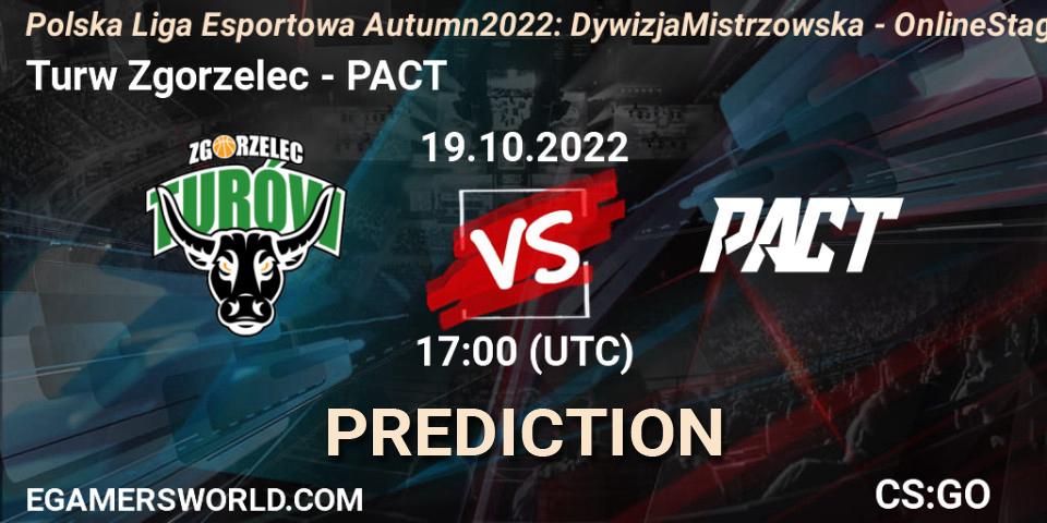Prognose für das Spiel Turów Zgorzelec VS PACT. 19.10.22. CS2 (CS:GO) - Polska Liga Esportowa Autumn 2022: Dywizja Mistrzowska - Online Stage