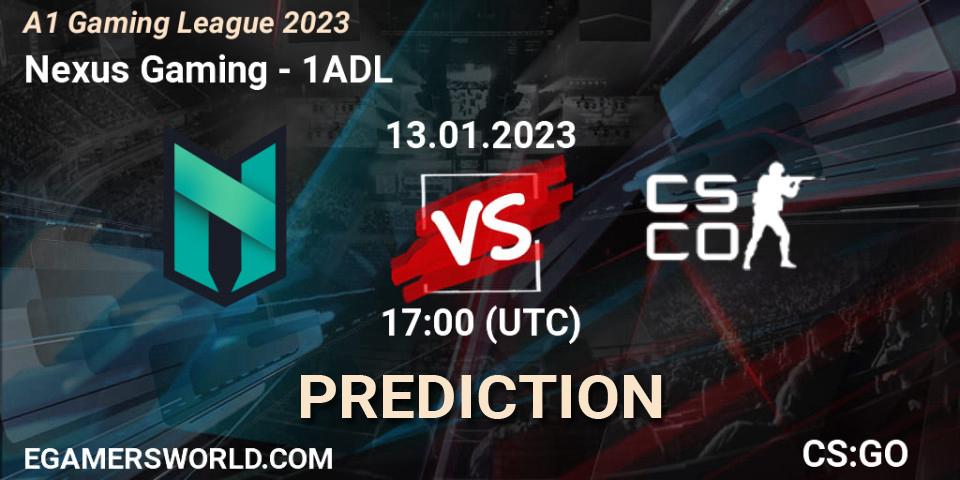 Prognose für das Spiel Nexus Gaming VS 1ADL. 13.01.2023 at 17:00. Counter-Strike (CS2) - A1 Gaming League 2023