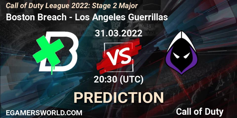 Prognose für das Spiel Boston Breach VS Los Angeles Guerrillas. 31.03.22. Call of Duty - Call of Duty League 2022: Stage 2 Major