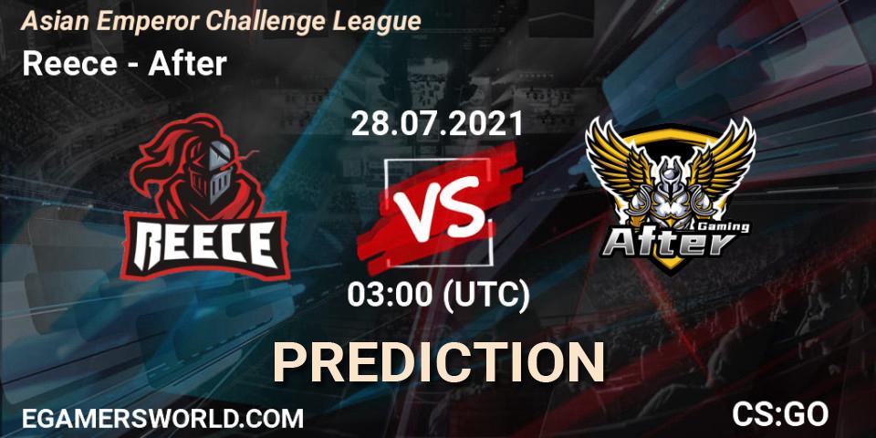 Prognose für das Spiel Reece VS After. 28.07.2021 at 03:00. Counter-Strike (CS2) - Asian Emperor Challenge League