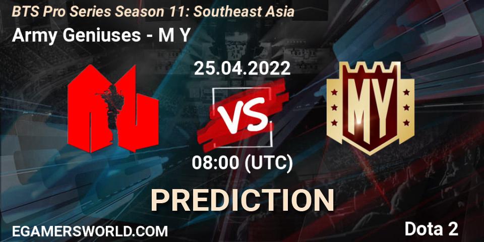 Prognose für das Spiel Army Geniuses VS M Y. 25.04.2022 at 07:23. Dota 2 - BTS Pro Series Season 11: Southeast Asia