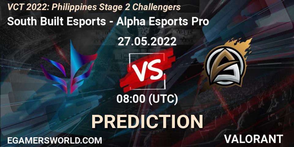 Prognose für das Spiel South Built Esports VS Alpha Esports Pro. 27.05.2022 at 05:00. VALORANT - VCT 2022: Philippines Stage 2 Challengers