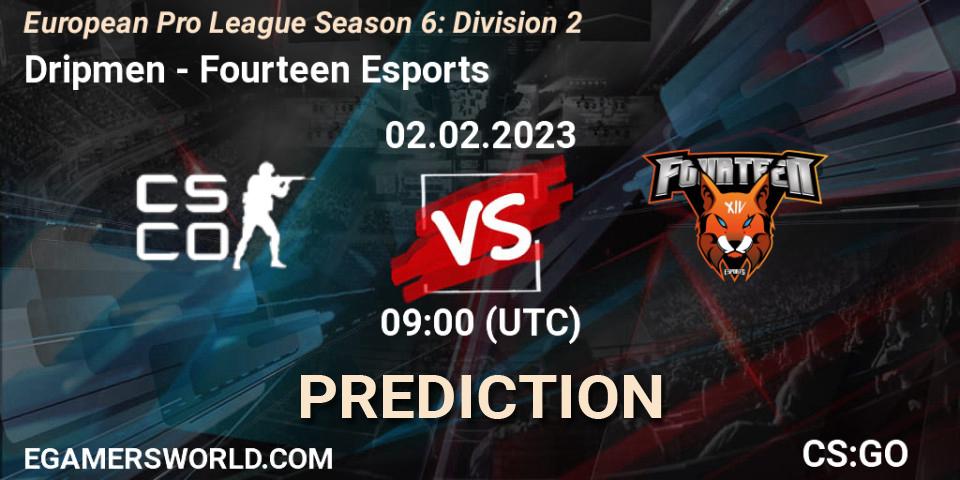 Prognose für das Spiel Dripmen VS Fourteen Esports. 02.02.2023 at 09:00. Counter-Strike (CS2) - European Pro League Season 6: Division 2
