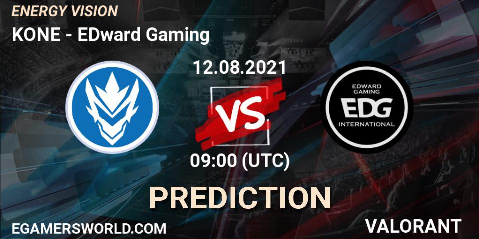 Prognose für das Spiel KONE VS EDward Gaming. 12.08.2021 at 09:00. VALORANT - ENERGY VISION