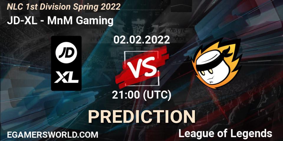 Prognose für das Spiel JD-XL VS MnM Gaming. 02.02.2022 at 21:00. LoL - NLC 1st Division Spring 2022