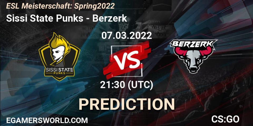 Prognose für das Spiel Sissi State Punks VS Berzerk. 07.03.2022 at 21:30. Counter-Strike (CS2) - ESL Meisterschaft: Spring 2022
