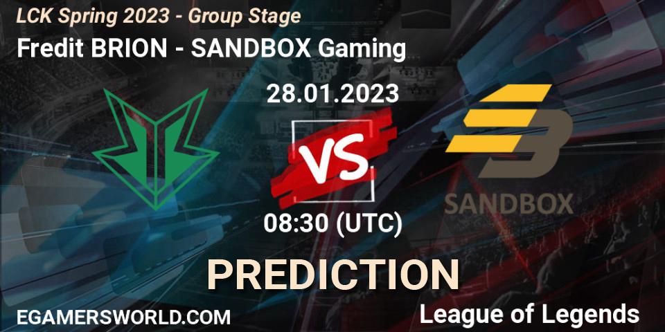 Prognose für das Spiel Fredit BRION VS SANDBOX Gaming. 28.01.23. LoL - LCK Spring 2023 - Group Stage
