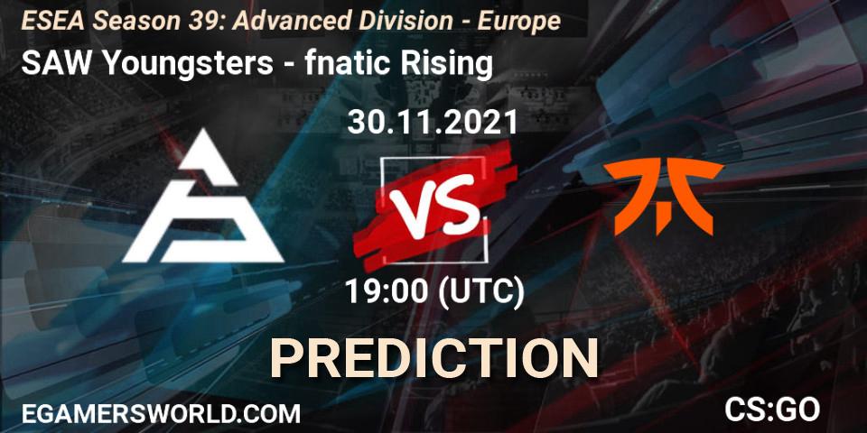 Prognose für das Spiel SAW Youngsters VS fnatic Rising. 30.11.2021 at 19:00. Counter-Strike (CS2) - ESEA Season 39: Advanced Division - Europe