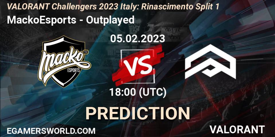 Prognose für das Spiel MackoEsports VS Outplayed. 05.02.23. VALORANT - VALORANT Challengers 2023 Italy: Rinascimento Split 1