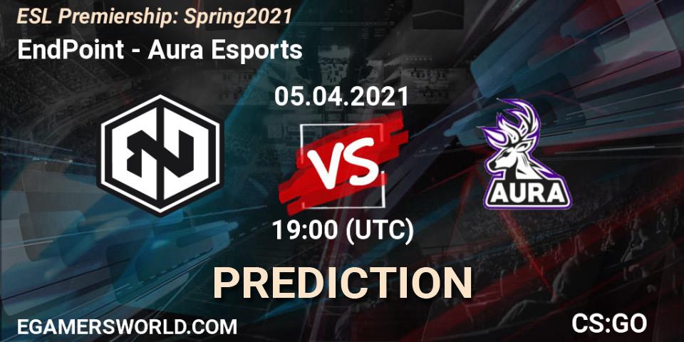 Prognose für das Spiel EndPoint VS Aura Esports. 05.04.2021 at 19:00. Counter-Strike (CS2) - ESL Premiership: Spring 2021