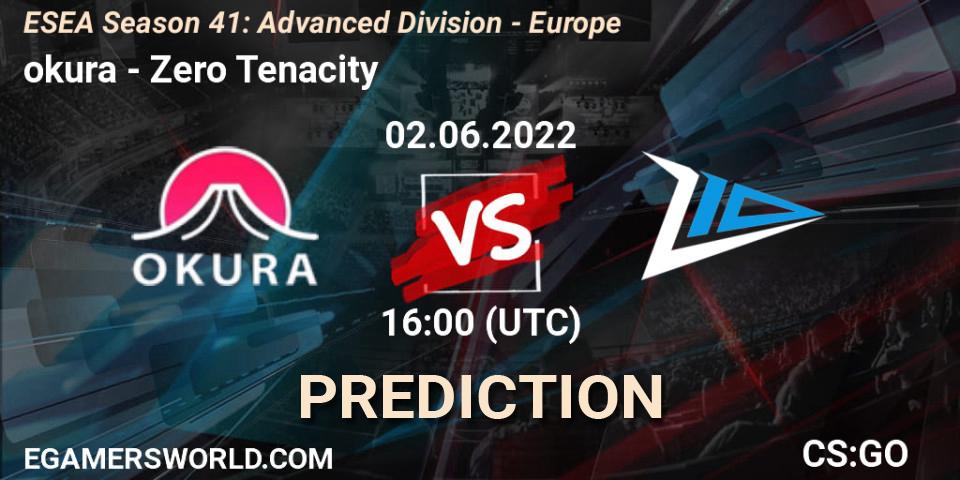 Prognose für das Spiel okura VS Zero Tenacity. 02.06.2022 at 16:00. Counter-Strike (CS2) - ESEA Season 41: Advanced Division - Europe