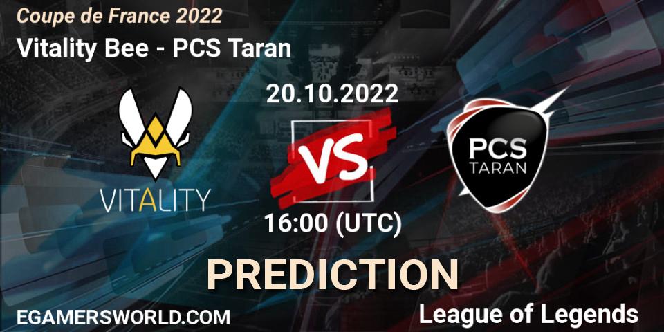Prognose für das Spiel Vitality Bee VS PCS Taran. 20.10.2022 at 15:20. LoL - Coupe de France 2022