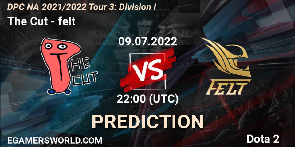 Prognose für das Spiel The Cut VS felt. 09.07.2022 at 21:55. Dota 2 - DPC NA 2021/2022 Tour 3: Division I