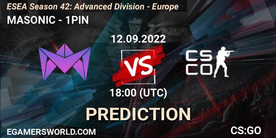 Prognose für das Spiel MASONIC VS 1PIN. 12.09.2022 at 18:00. Counter-Strike (CS2) - ESEA Season 42: Advanced Division - Europe