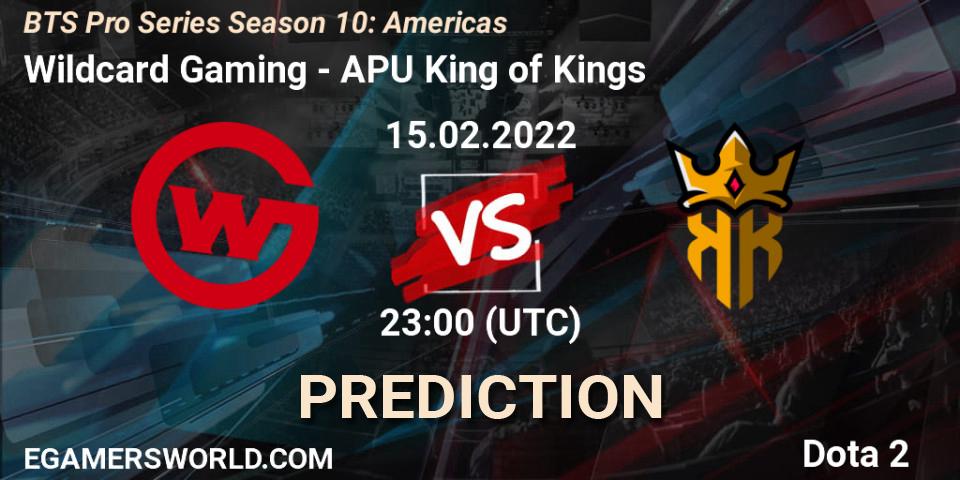 Prognose für das Spiel Wildcard Gaming VS APU King of Kings. 15.02.2022 at 21:00. Dota 2 - BTS Pro Series Season 10: Americas