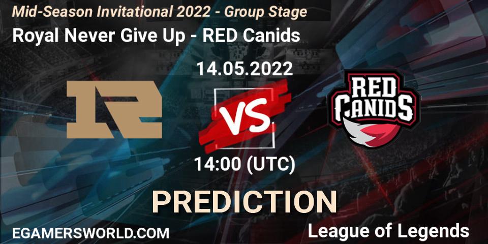 Prognose für das Spiel Royal Never Give Up VS RED Canids. 14.05.2022 at 13:50. LoL - Mid-Season Invitational 2022 - Group Stage