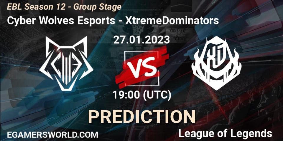 Prognose für das Spiel Cyber Wolves Esports VS XtremeDominators. 27.01.23. LoL - EBL Season 12 - Group Stage