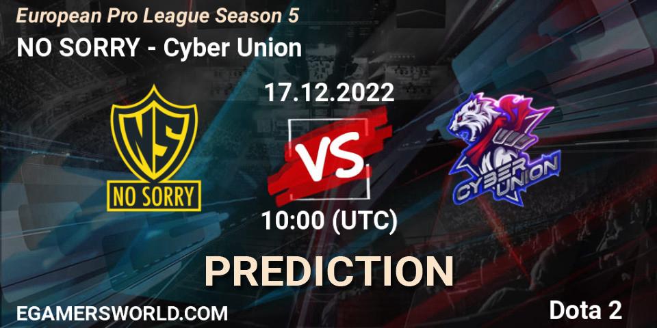 Prognose für das Spiel NO SORRY VS Cyber Union. 18.12.22. Dota 2 - European Pro League Season 5