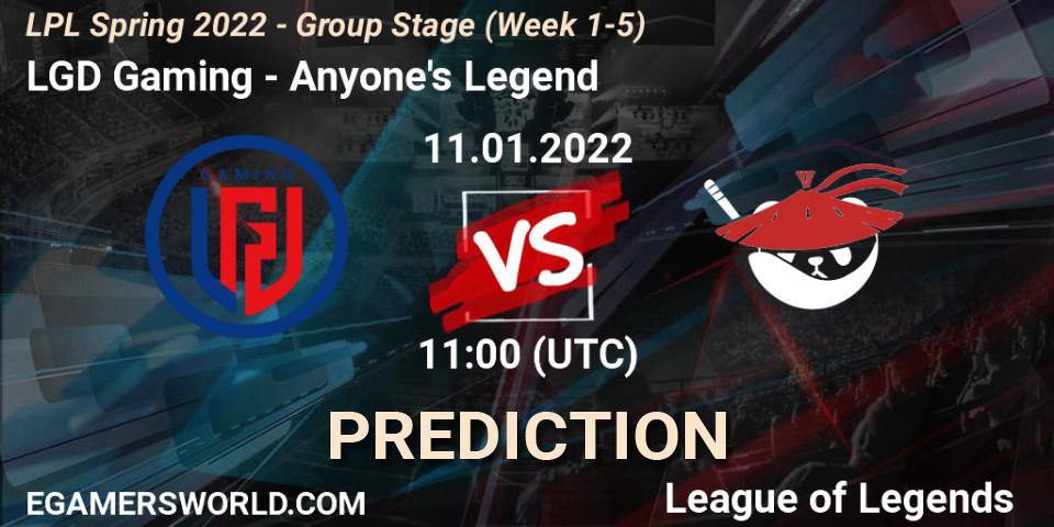 Prognose für das Spiel LGD Gaming VS Anyone's Legend. 11.01.22. LoL - LPL Spring 2022 - Group Stage (Week 1-5)