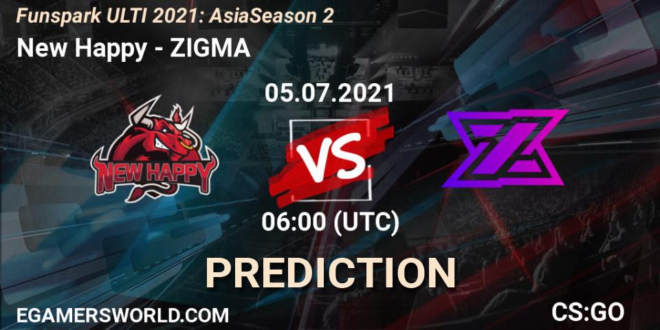 Prognose für das Spiel New Happy VS ZIGMA. 05.07.2021 at 06:00. Counter-Strike (CS2) - Funspark ULTI 2021: Asia Season 2