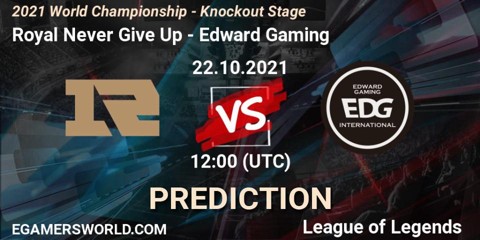 Prognose für das Spiel Royal Never Give Up VS Edward Gaming. 23.10.2021 at 12:00. LoL - 2021 World Championship - Knockout Stage