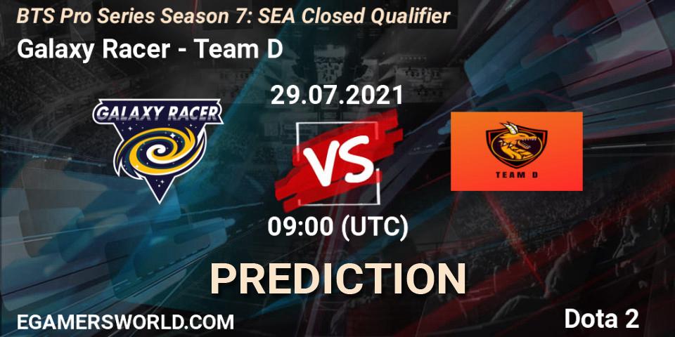 Prognose für das Spiel Galaxy Racer VS Team D. 29.07.2021 at 07:40. Dota 2 - BTS Pro Series Season 7: SEA Closed Qualifier