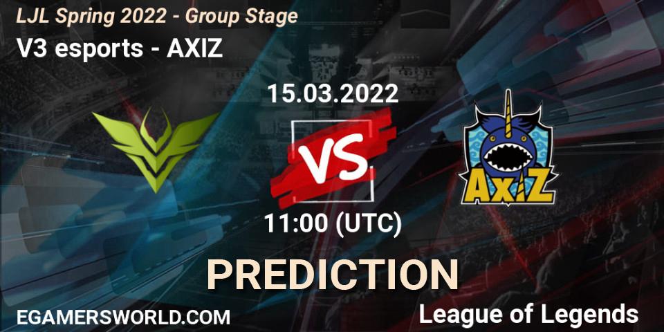 Prognose für das Spiel V3 esports VS AXIZ. 15.03.2022 at 11:00. LoL - LJL Spring 2022 - Group Stage