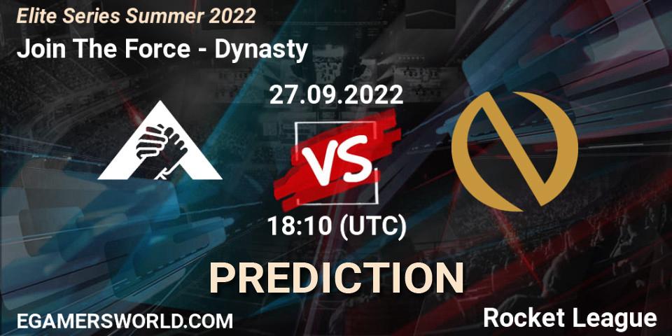 Prognose für das Spiel Join The Force VS Dynasty. 27.09.2022 at 18:10. Rocket League - Elite Series Summer 2022