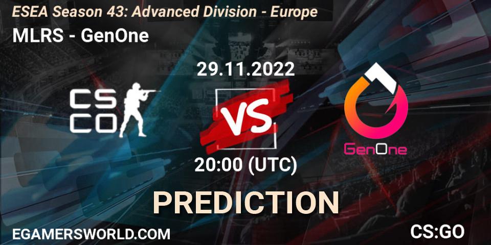 Prognose für das Spiel MLRS VS GenOne. 29.11.22. CS2 (CS:GO) - ESEA Season 43: Advanced Division - Europe