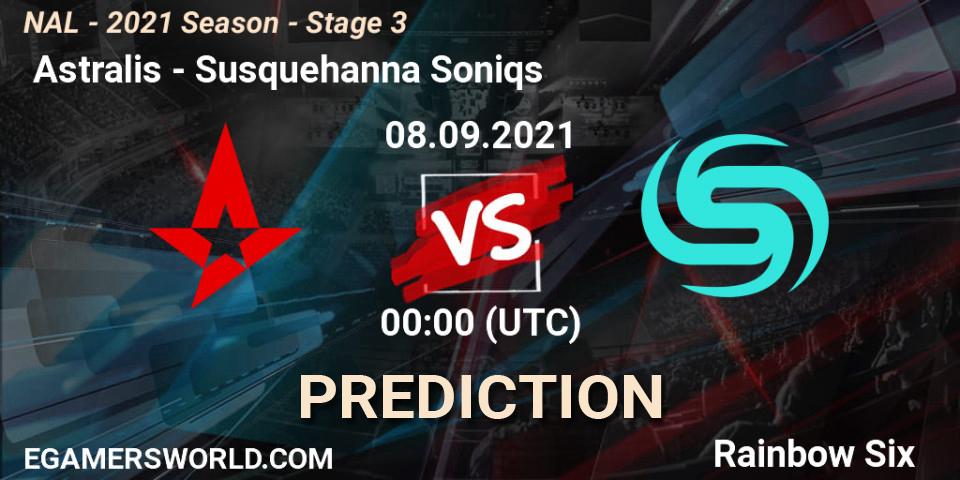 Prognose für das Spiel Astralis VS Susquehanna Soniqs. 08.09.2021 at 00:00. Rainbow Six - NAL - 2021 Season - Stage 3