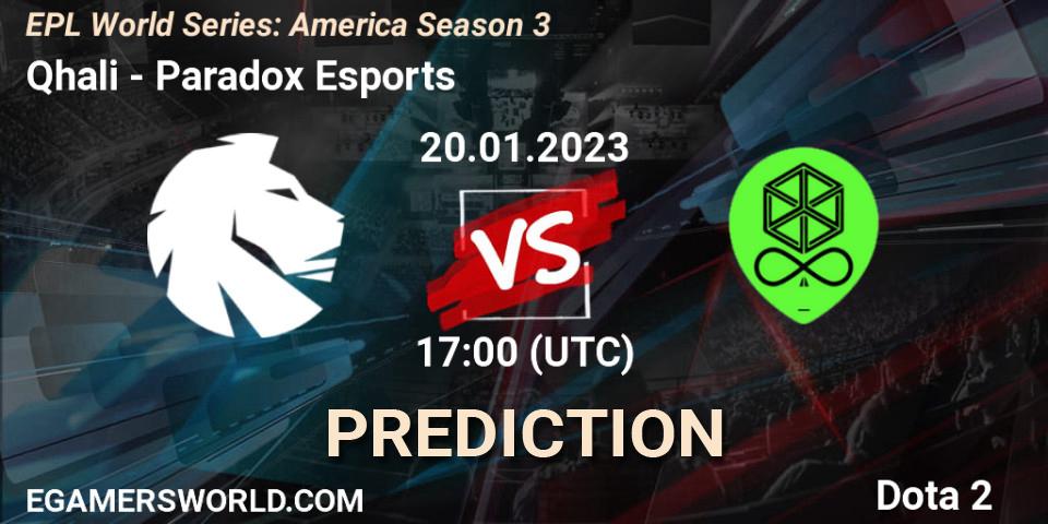 Prognose für das Spiel Qhali VS Paradox Esports. 20.01.2023 at 17:03. Dota 2 - EPL World Series: America Season 3