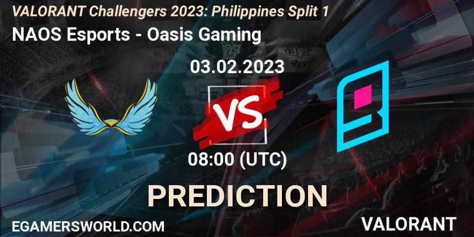 Prognose für das Spiel NAOS Esports VS Oasis Gaming. 03.02.23. VALORANT - VALORANT Challengers 2023: Philippines Split 1