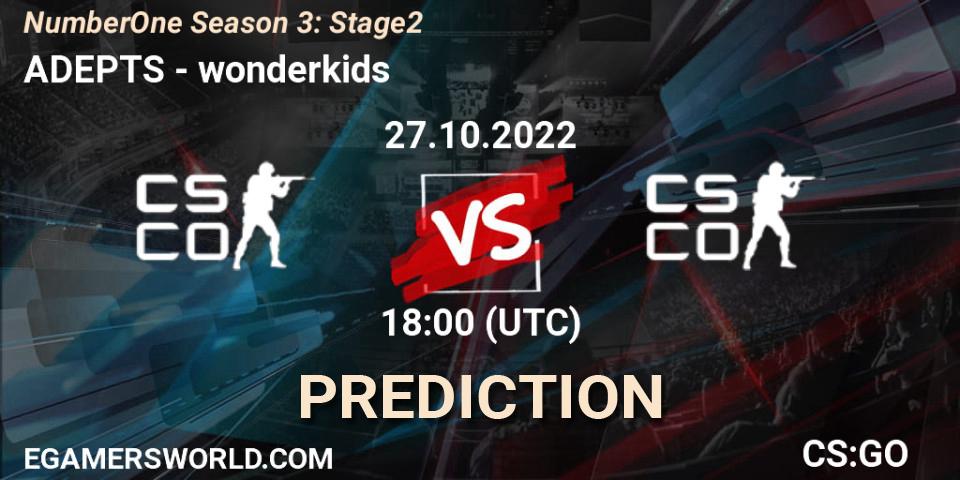 Prognose für das Spiel ADEPTS VS wonderkids. 27.10.2022 at 18:00. Counter-Strike (CS2) - NumberOne Season 3: Stage 2