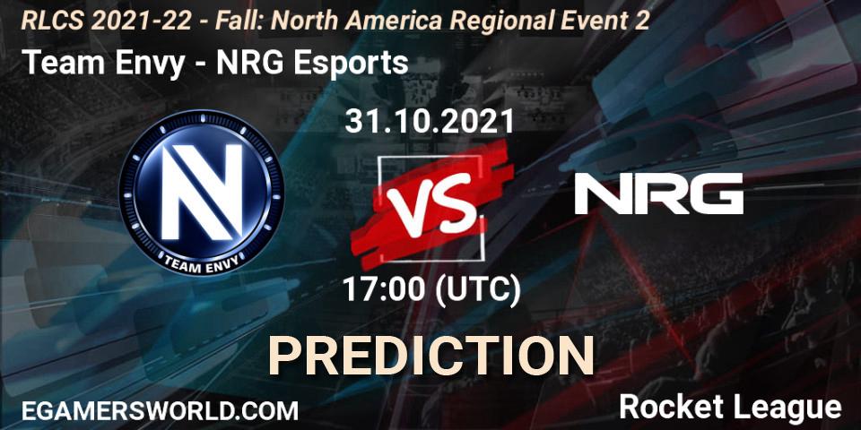 Prognose für das Spiel Team Envy VS NRG Esports. 31.10.21. Rocket League - RLCS 2021-22 - Fall: North America Regional Event 2