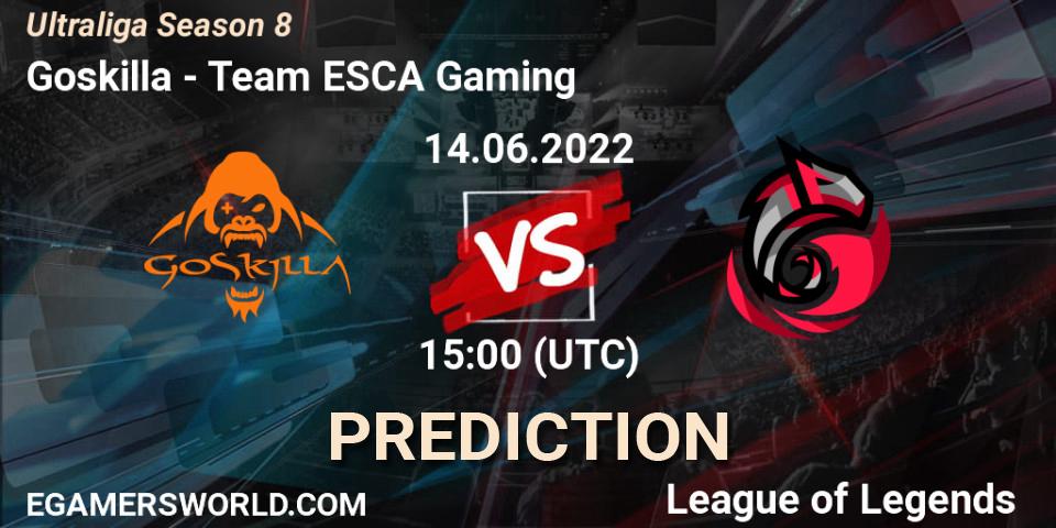 Prognose für das Spiel Goskilla VS Team ESCA Gaming. 14.06.2022 at 15:00. LoL - Ultraliga Season 8