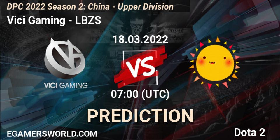 Prognose für das Spiel Vici Gaming VS LBZS. 18.03.2022 at 07:00. Dota 2 - DPC 2021/2022 Tour 2 (Season 2): China Division I (Upper)
