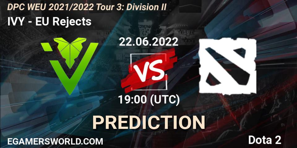Prognose für das Spiel IVY VS EU Rejects. 22.06.2022 at 18:55. Dota 2 - DPC WEU 2021/2022 Tour 3: Division II
