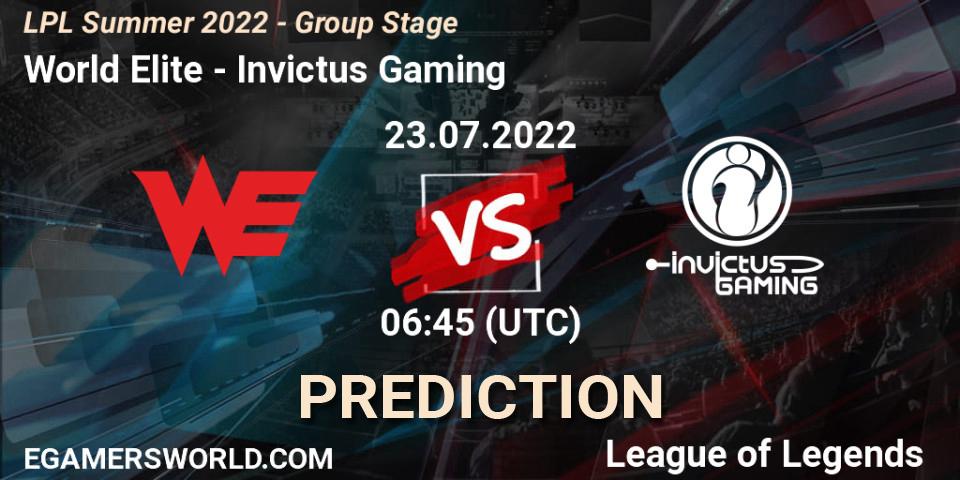 Prognose für das Spiel World Elite VS Invictus Gaming. 23.07.22. LoL - LPL Summer 2022 - Group Stage