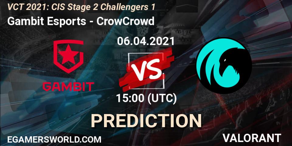 Prognose für das Spiel Gambit Esports VS CrowCrowd. 06.04.2021 at 15:00. VALORANT - VCT 2021: CIS Stage 2 Challengers 1