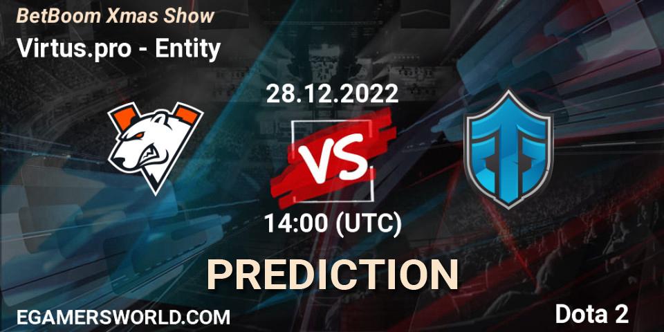 Prognose für das Spiel Virtus.pro VS Entity. 28.12.2022 at 14:02. Dota 2 - BetBoom Xmas Show