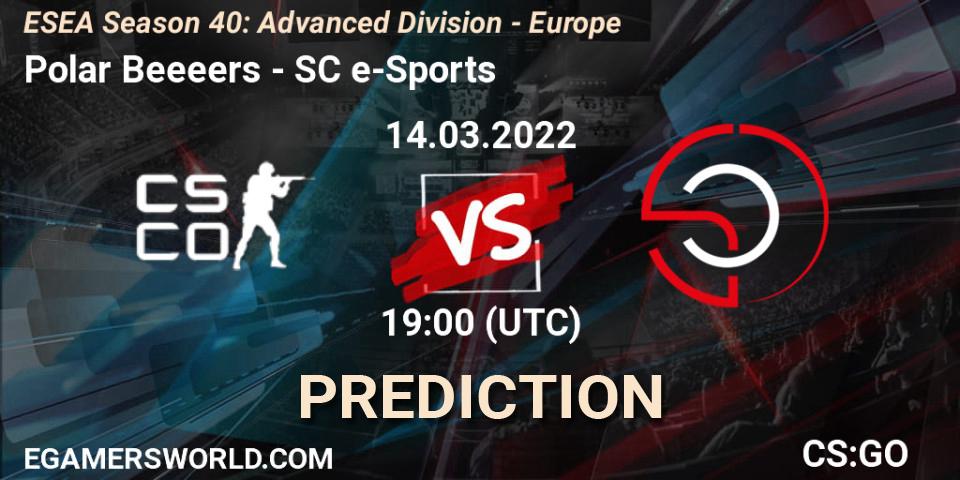 Prognose für das Spiel Polar Beeeers VS SC e-Sports. 14.03.2022 at 19:00. Counter-Strike (CS2) - ESEA Season 40: Advanced Division - Europe