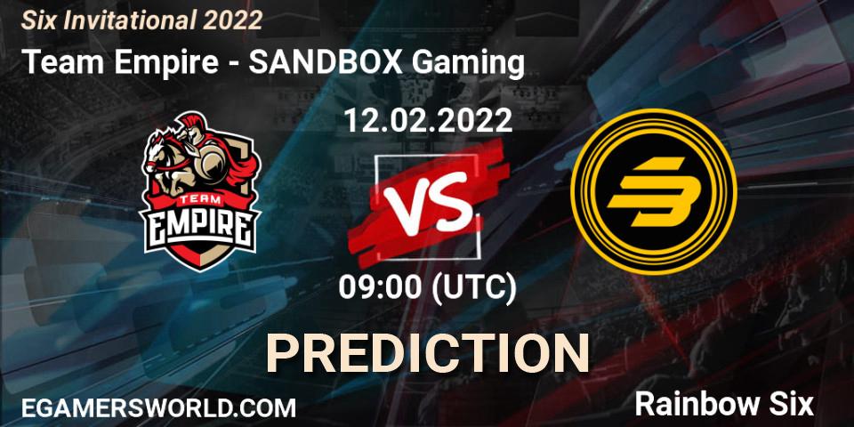 Prognose für das Spiel Team Empire VS SANDBOX Gaming. 12.02.22. Rainbow Six - Six Invitational 2022