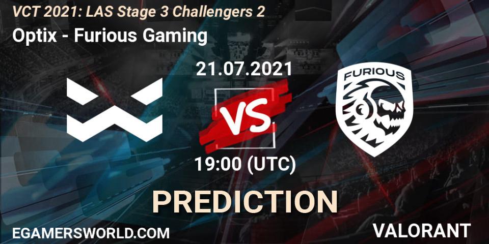 Prognose für das Spiel Optix VS Furious Gaming. 21.07.2021 at 19:00. VALORANT - VCT 2021: LAS Stage 3 Challengers 2