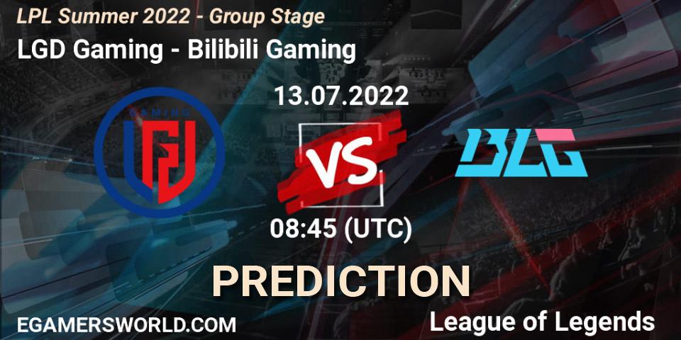 Prognose für das Spiel LGD Gaming VS Bilibili Gaming. 13.07.2022 at 09:00. LoL - LPL Summer 2022 - Group Stage